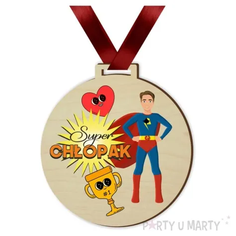 medal drukowany super chlopak puchar drewniany 72 mm