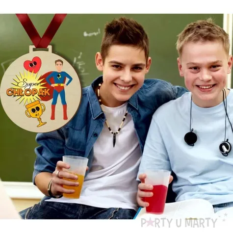 medal drukowany super chlopak puchar drewniany 72 mm