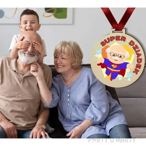 medal drukowany super dziadek drewniany 72 mm