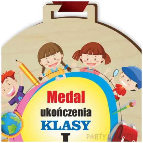 medal drukowany ukonczenia klasy i drewniany 72 mm