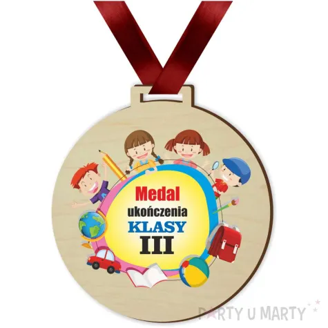 medal drukowany ukonczenia klasy iii drewniany 72 mm