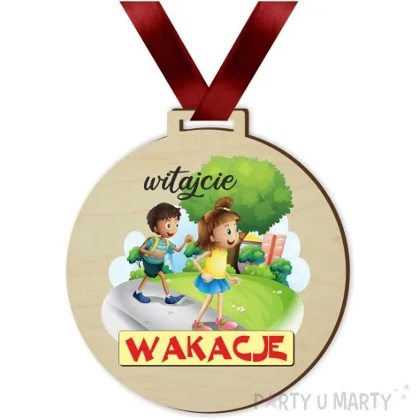 medal drukowany witajcie wakacje drewniany 72 mm