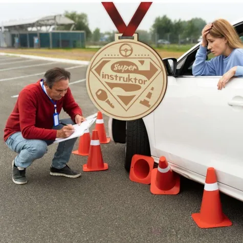 medal instruktor jazdy super drewniany 72 mm