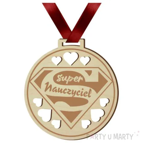 medal super nauczyciel drewniany 72 mm