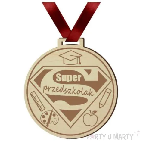 medal super przedszkolak drewniany 72 mm