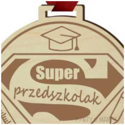 medal super przedszkolak drewniany 72 mm