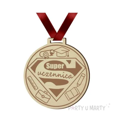 medal super uczennica drewniany 72 mm