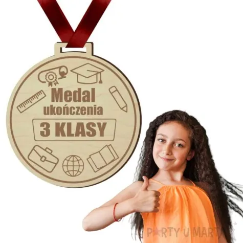 medal ukonczenia 3 klasy drewniany 72 mm