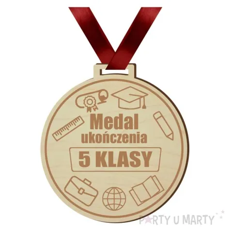 medal ukonczenia 5 klasy drewniany 72 mm