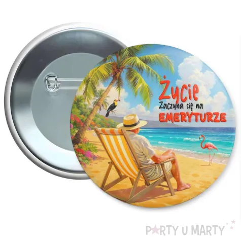 metalowa przypinka zycie zaczyna sie na emeryturze emeryt na wakacjach prezent pin