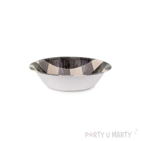 naczynia jednorazowe na grilla papierowe miseczki bbq w kratke kremowo czarny 17 cm x6
