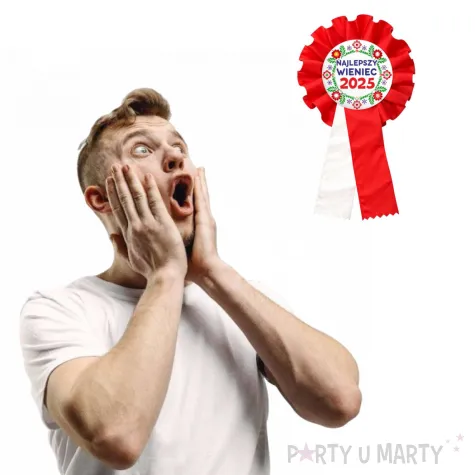 nagroda w konkursie na dozynki gminne kotylion najlepszy wieniec 2025 bialo czerwony przypinka