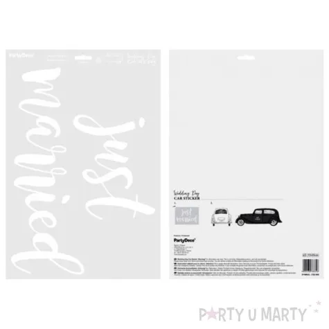 naklejka na samochod slubna just married partydeco