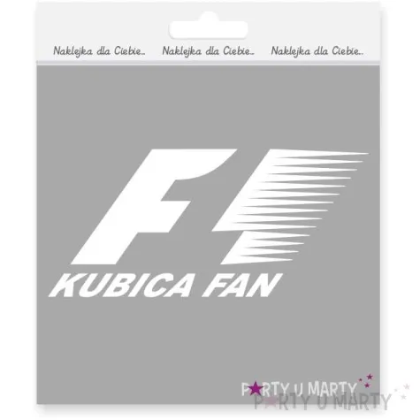 naklejka samochodowa kubica fan 14x6 cm biala