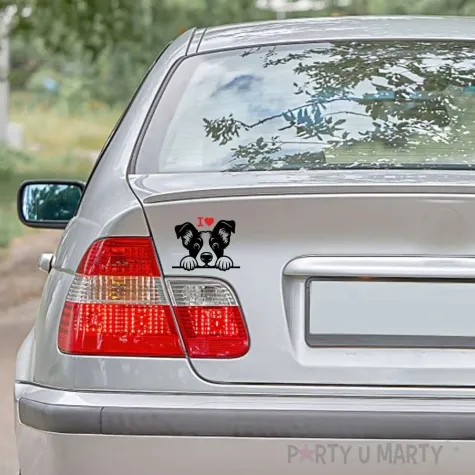 naklejka samochodowa pies i love 13 x 10 cm czerwono czarna