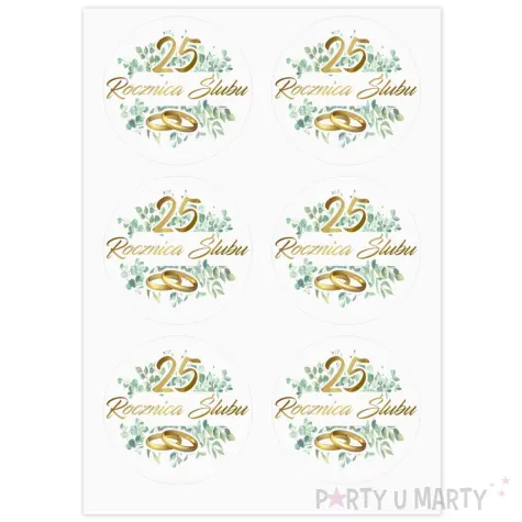 naklejki 25 rocznica slubu eukaliptus beauty 17x12 cm 6 szt