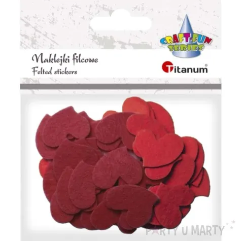 naklejki filcowe serduszka czerwone titanum 50 szt