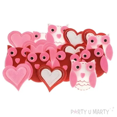 naklejki filcowe sowy i serca rozowy 16 szt