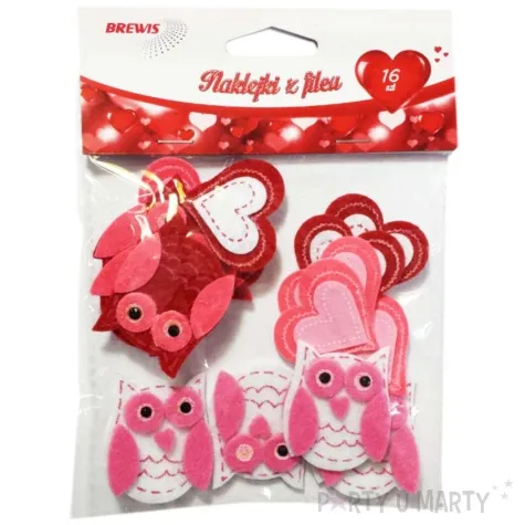 naklejki filcowe sowy i serca rozowy 16 szt