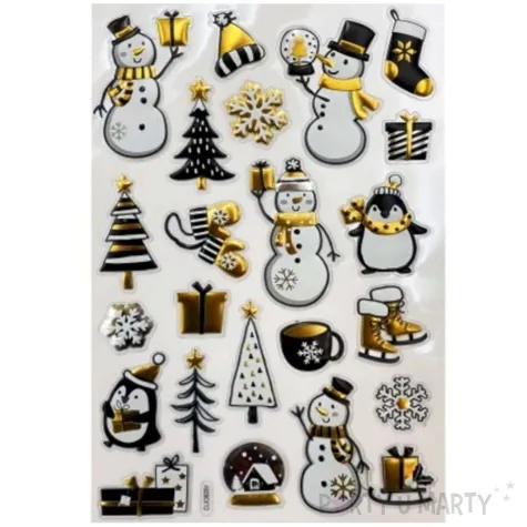 naklejki glamour 3d choinki i balwanki czarno zlote arpex arkusz