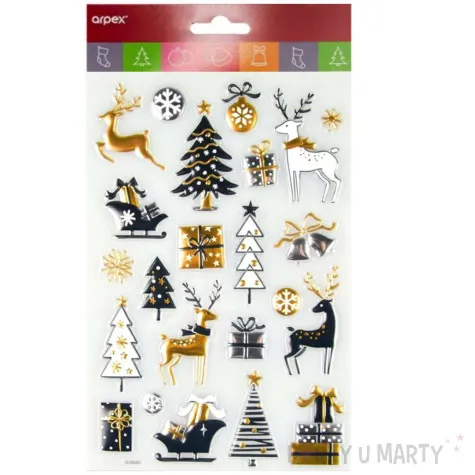 naklejki glamour 3d choinki i renifery czarno zlote arpex arkusz