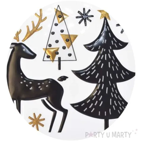 naklejki glamour 3d renifer i choinki czarno zlote arpex arkusz