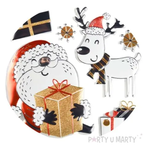 naklejki glamour 3d renifer i mikolaj czerwono zlote arpex arkusz