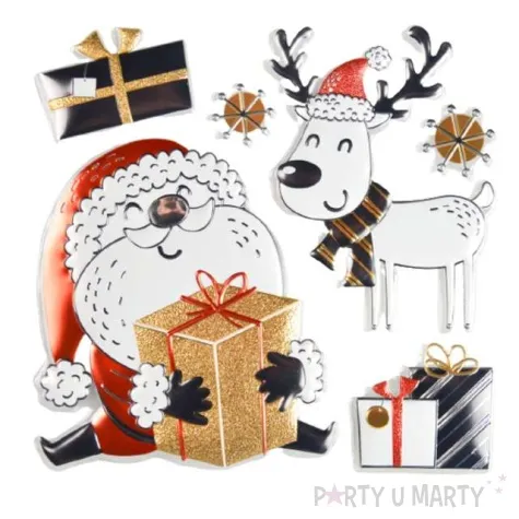 naklejki glamour 3d renifer i mikolaj czerwono zlote arpex arkusz