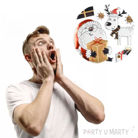 naklejki glamour 3d renifer i mikolaj czerwono zlote arpex arkusz