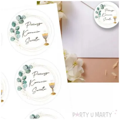 naklejki komunia swieta eukaliptus z hostia 17x12 cm 6 szt