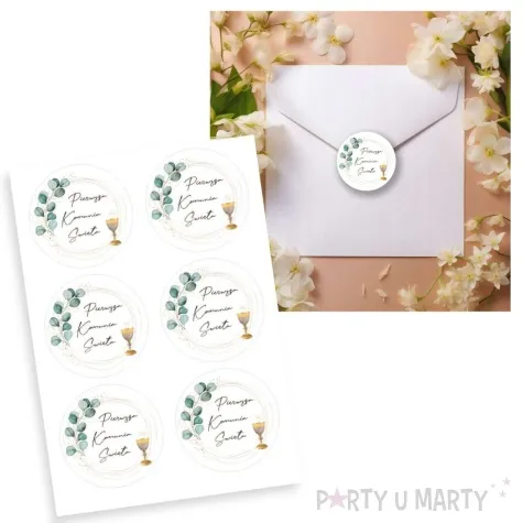 naklejki komunia swieta eukaliptus z hostia 5 cm 6 szt