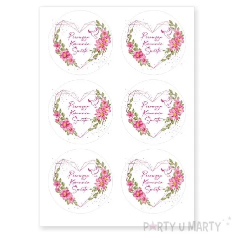 naklejki komunia swieta rozowe serce 5 cm 6 szt