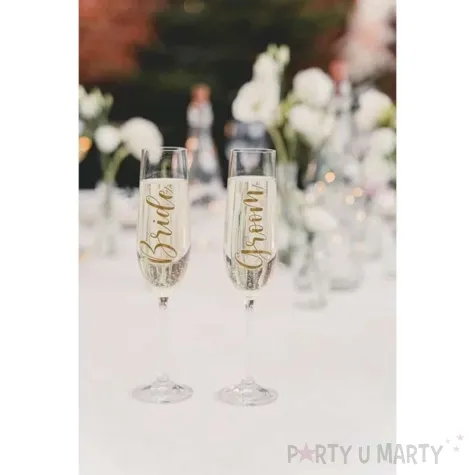 naklejki na kieliszki bride groom zloty partydeco 2 szt
