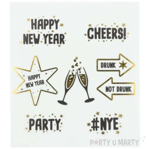 naklejki na okno happy new year black and gold folat 8 szt