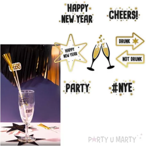 naklejki na okno happy new year black and gold folat 8 szt