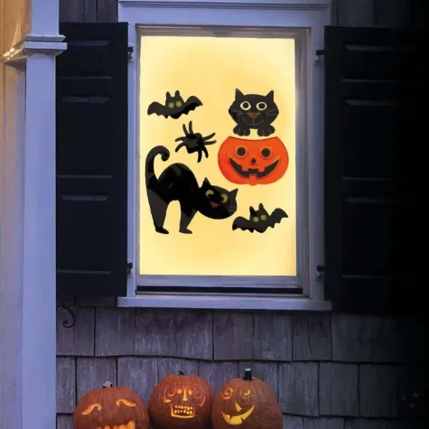naklejki na szybe kot nietoperz dynia pomaranczowy czarny guirca 6 szt