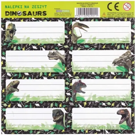 naklejki na zeszyt dinozaury ciemne starpak 8 szt