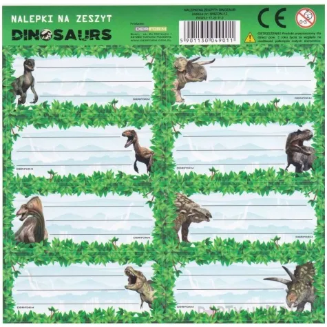 naklejki na zeszyt dinozaury jasne starpak 8 szt