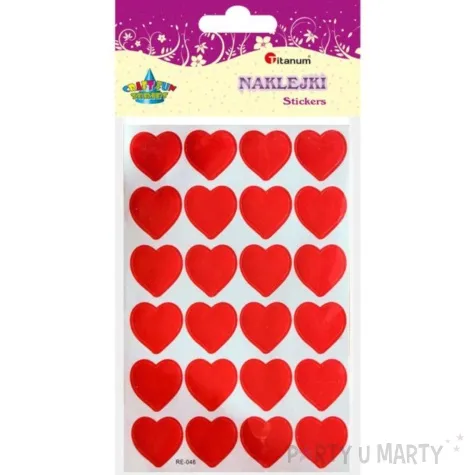 naklejki papierowe serduszka czerwone titanum 24 szt