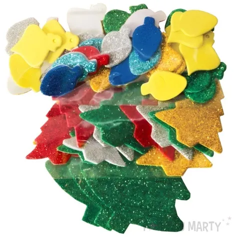 naklejki piankowe bombki i choinki brokatowe mix aliga 47 szt