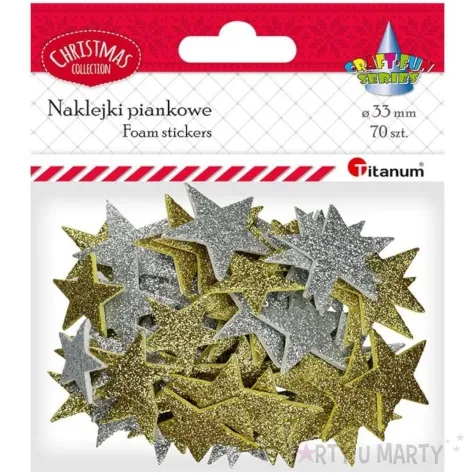 naklejki piankowe gwiazdki zloto srebrny titanum 70 szt