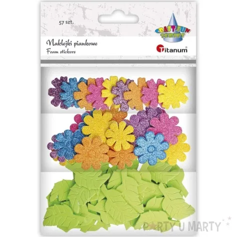 naklejki piankowe kwiatki brokatowe i listki titanum 57 szt