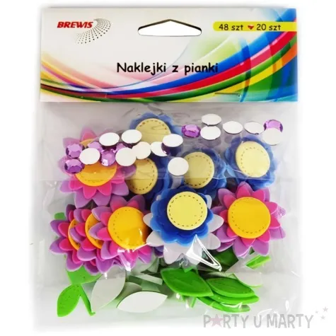 naklejki piankowe kwiaty cyrkonie mix brewis 68 szt
