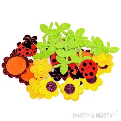 naklejki piankowe kwiaty i biedronki brokatowe mix brewis 32 szt