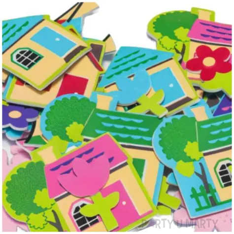 naklejki piankowe kwiaty i domki zielona aranzacja mix brewis 40 szt