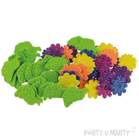 naklejki piankowe kwiaty i listki brokatowe mix brewis 58 szt