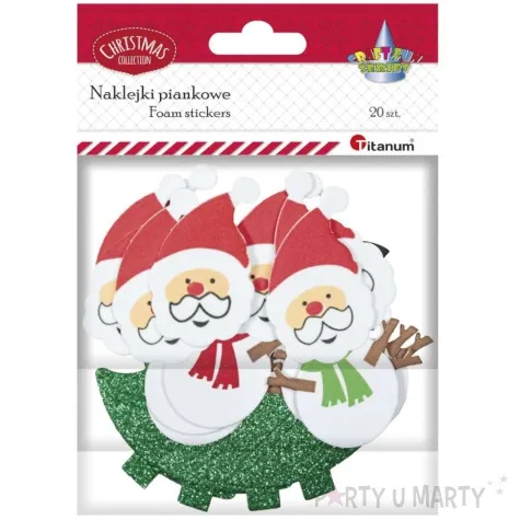 naklejki piankowe mikolaje i choinki brokatowe titanum 20 szt