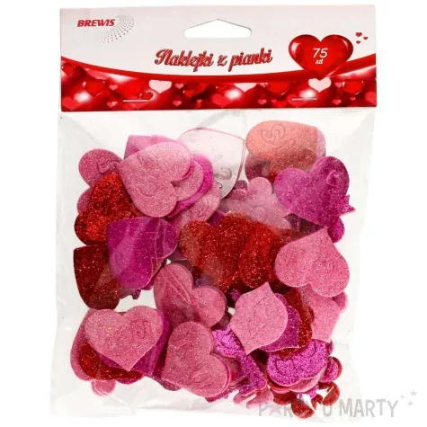 naklejki piankowe serca i klucze brokatowe rozowo czerwony brewis 75 szt