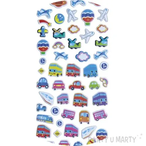 naklejki pojazdy jezdzace i planety wypukle mix titanum 53 szt