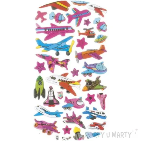 naklejki pojazdy latajace samoloty rakiety wypukle mix titanum 37 szt